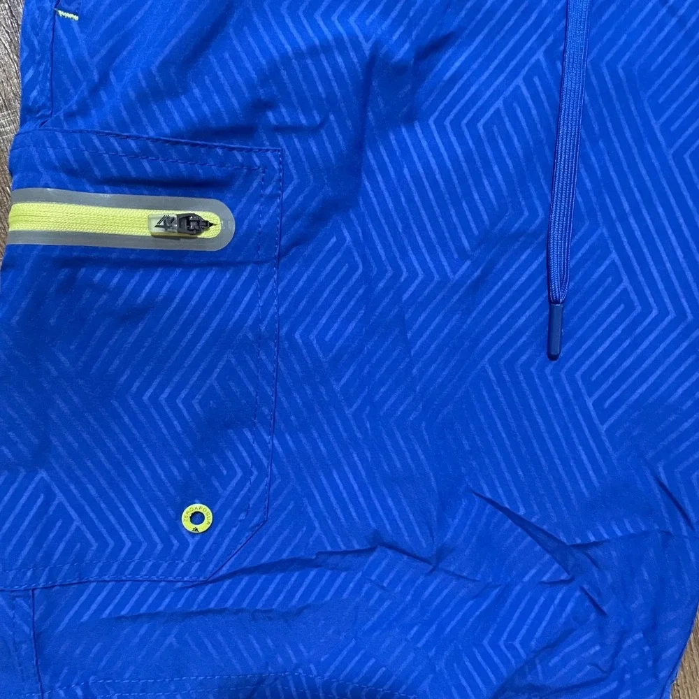 ZeroXposur Mens Blue Geometric Swim Trunks Board Shorts‎ Size Large Cargo Pocket